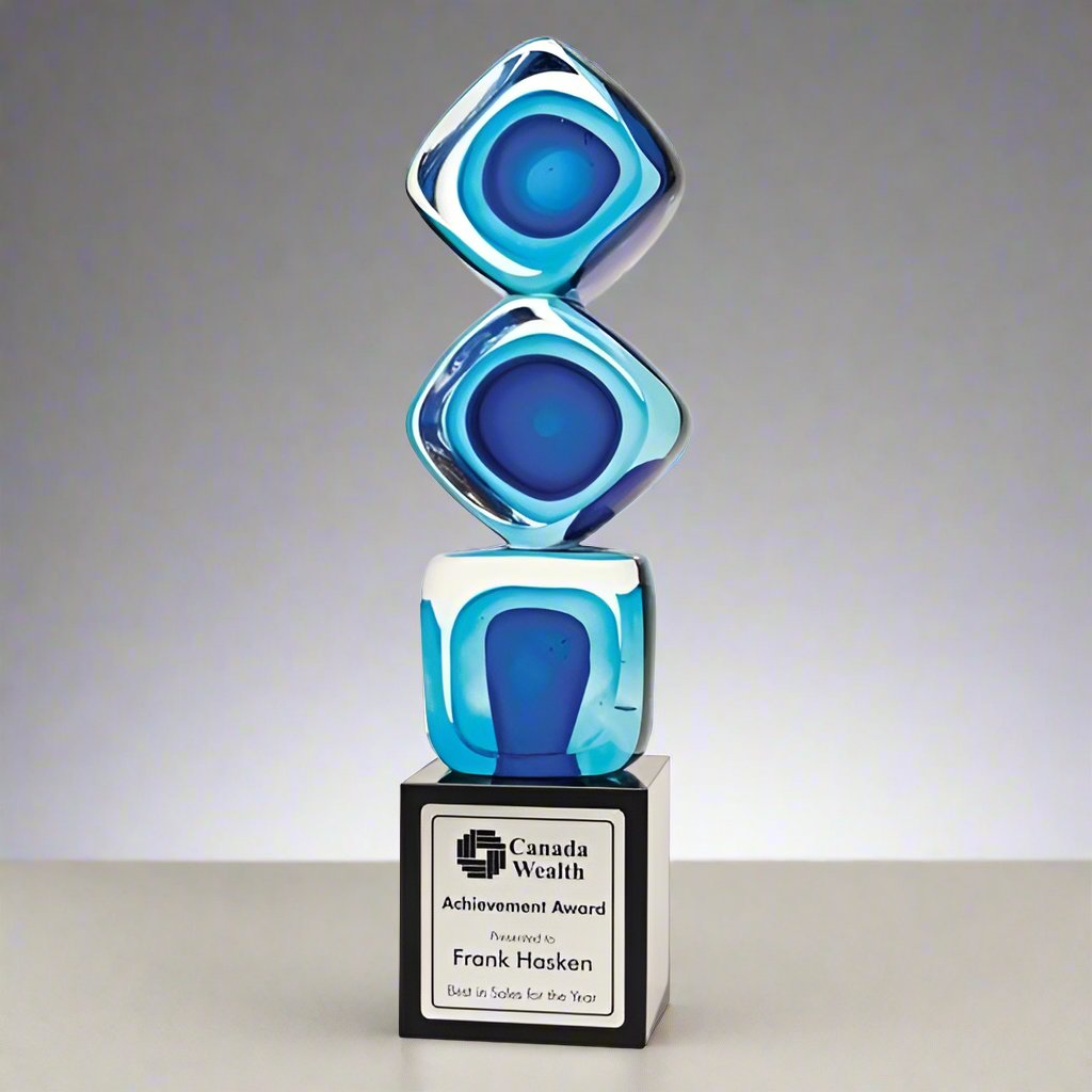 Art Glass Award - Blue Cube Stack (A3329) - Quest Awards