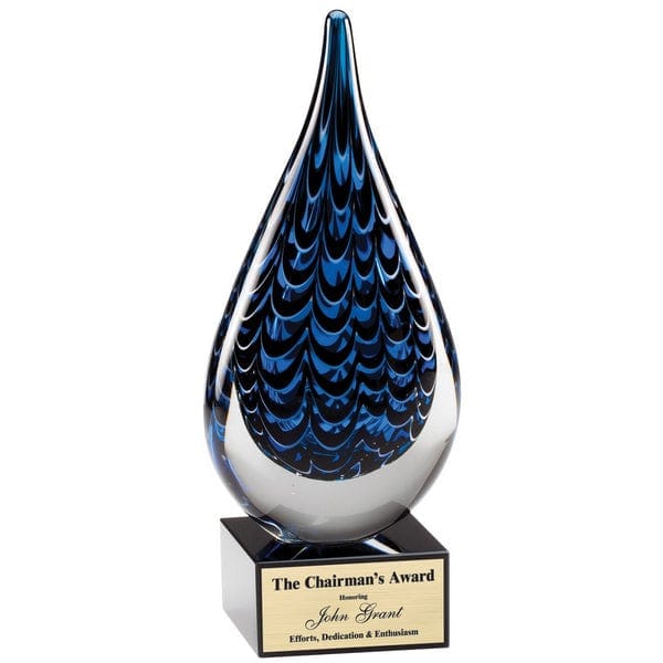 Art Glass Award - Blue Wave Tear Drop (A3865) Art Glass Quest Awards - Award