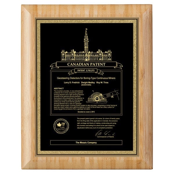 Canadian Patent Plaque - Bamboo Round Edge (A2258) Patent Plaque Quest Awards - Patent Plaque