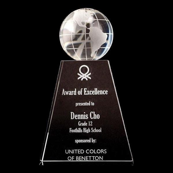 Crystal Award - Vimy Globe on Pyramid Crystal Base (A2328) - Quest Awards
