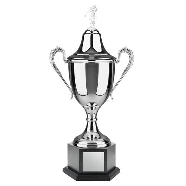 Cups - Nickel Plated - Golf Cup on Solid Wood Base (A3428) - Quest Awards