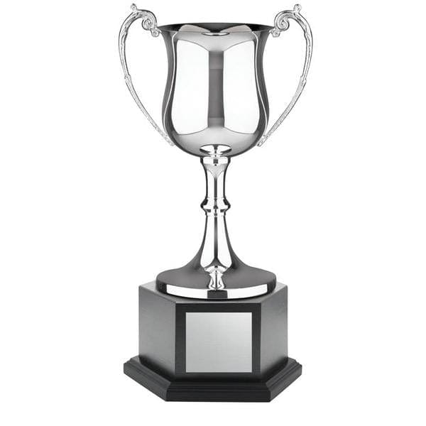 Cups - Nickel Plated -  Silver Cup on Deluxe Walnut Base-Classic (A2366) - Quest Awards
