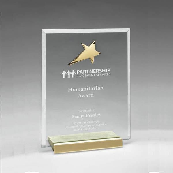 Glass Award - Prestige Series Plaque with Gold Star (A3320) - Quest Awards