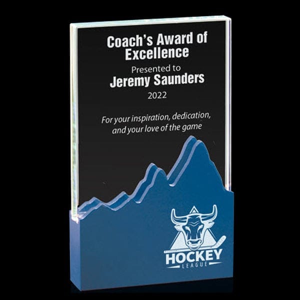 Glass Award - Prism Series Power Blue Mountain Base (A3985) Glass Award Quest Awards - Award