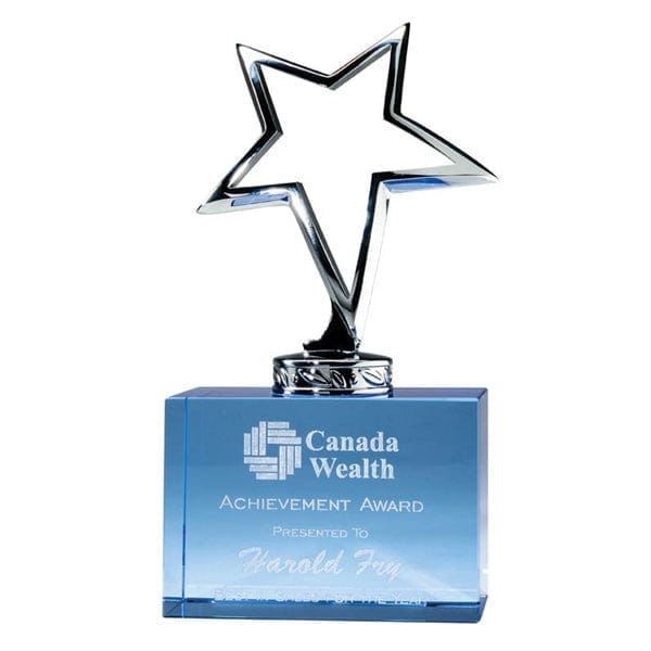 Polished Hollow Star on Blue Crystal Block (A3895) Award Quest Awards - Award