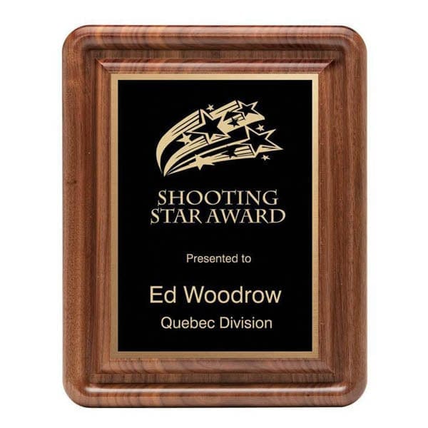 Walnut Plaque - Rounded Edge with black brass plate (A3185) - Quest Awards